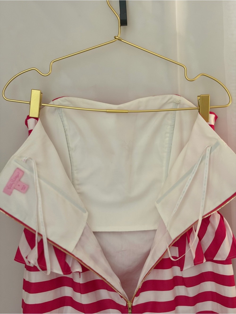 Lilly Pulitzer Pink and White Striped Strapless Peplum Dress - Picture 7 of 13